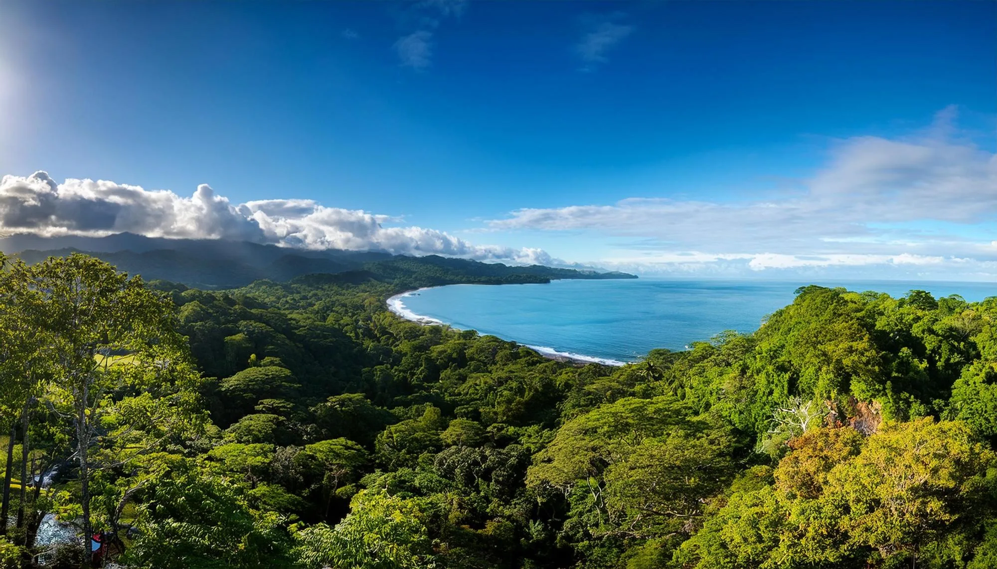 Vista panorámica de la costa del Pacífico rodeada de naturaleza en Costa Rica